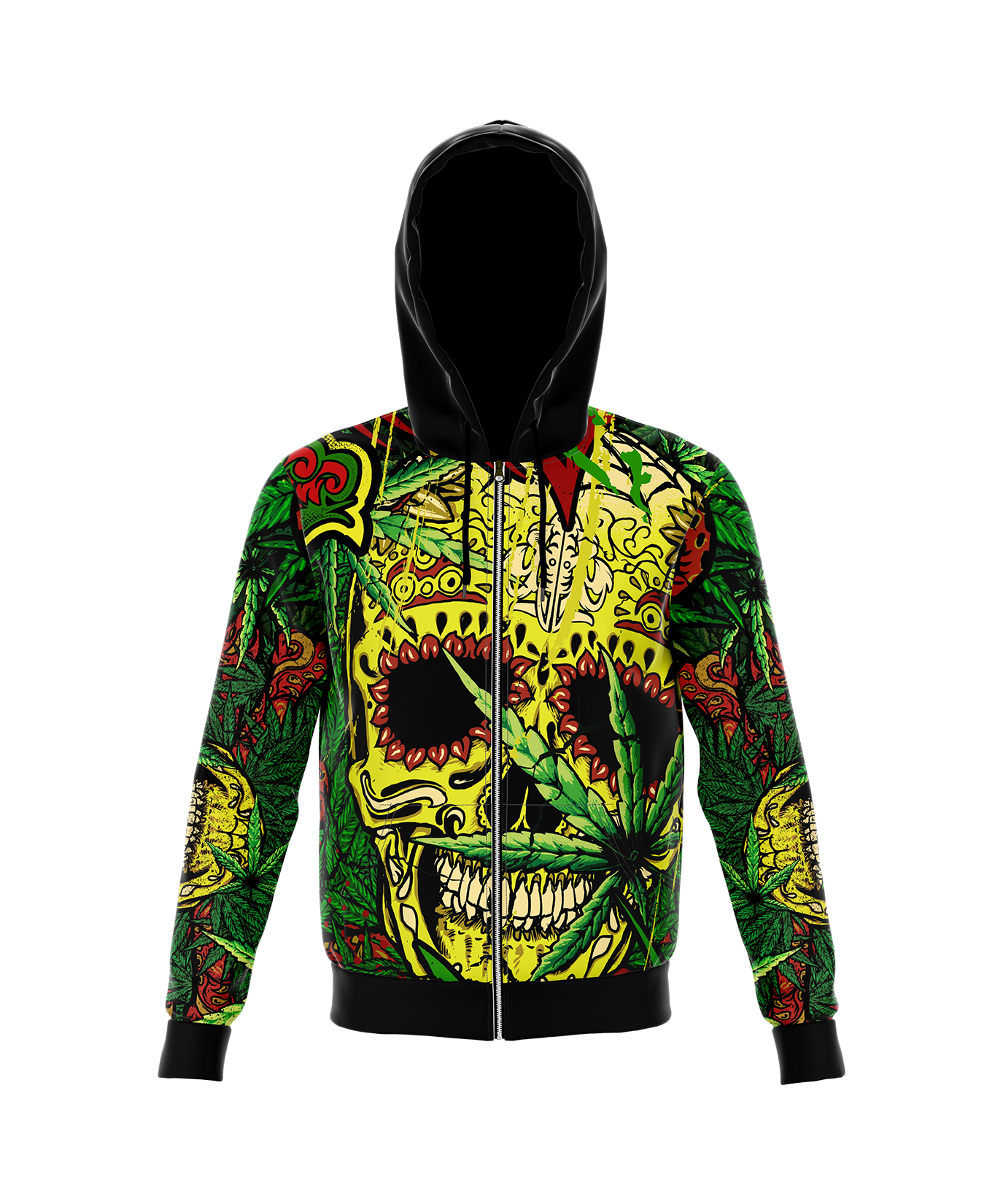 Rasta Skull Zip Up Hoodie