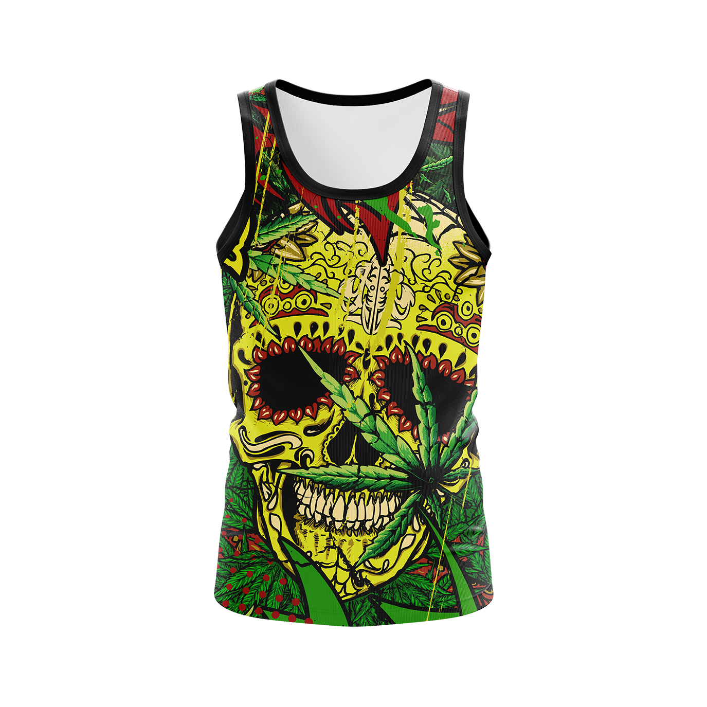 Men's Rasta Skull & Surfboard tank top with bindings