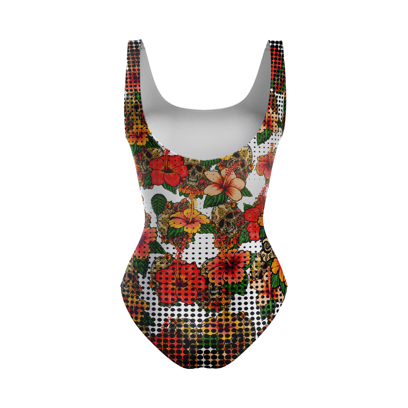 Women's Hibiscus Skull classic standard cut one piece swim suit