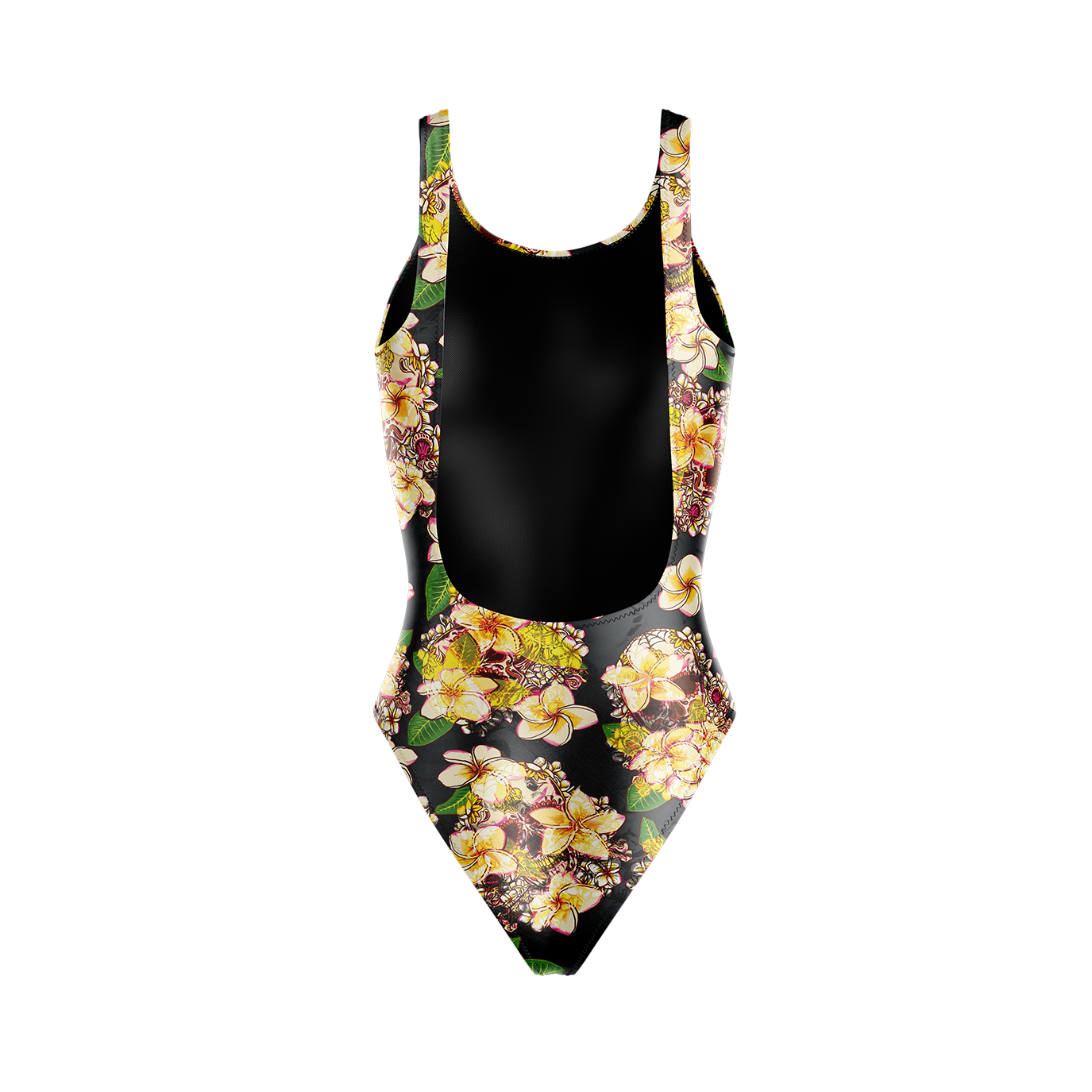 Women's Plumeria Skull high cut one piece swim suit