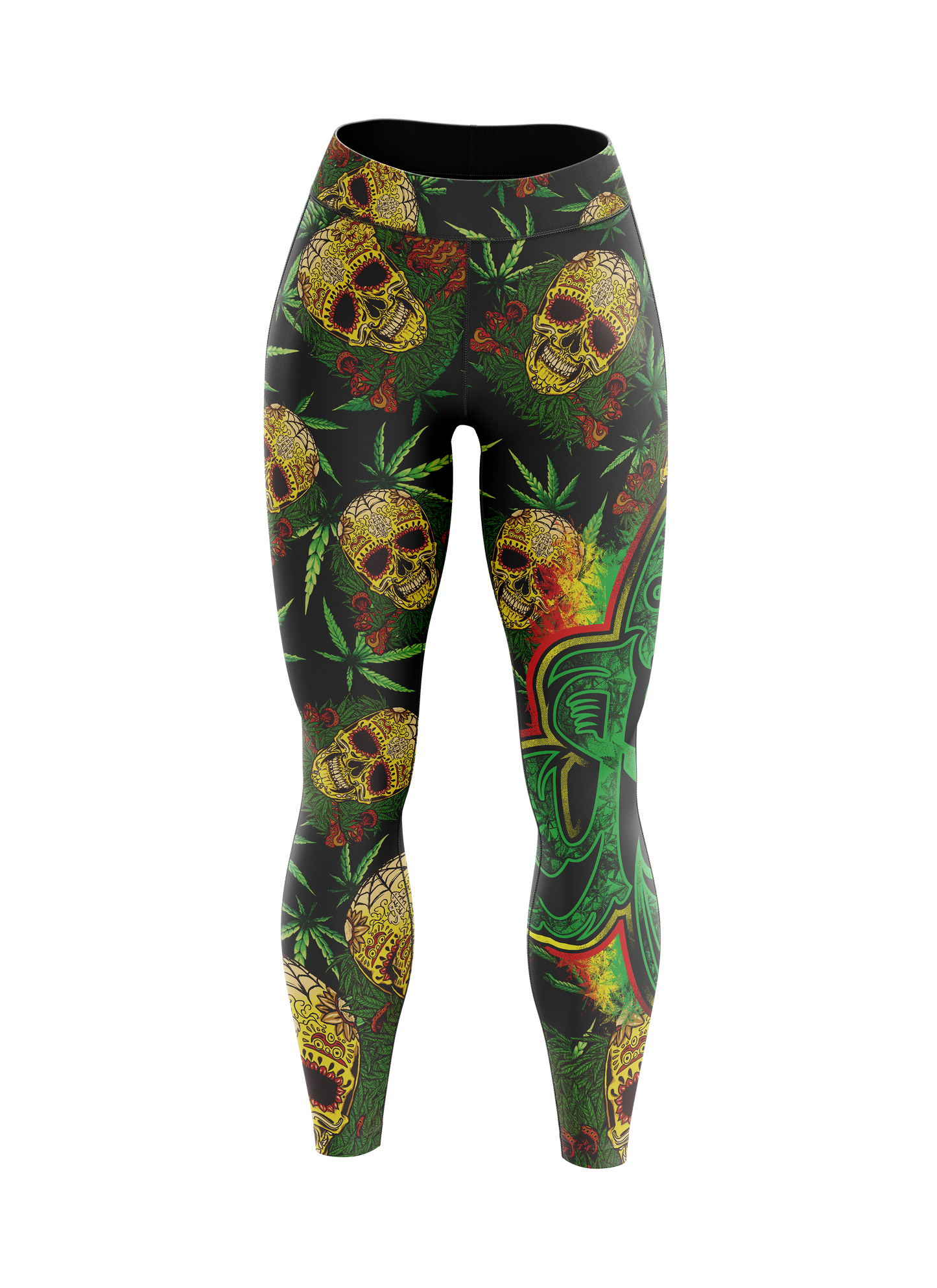 Women's Rasta Skull & Surfboard Midrise Yoga Leggings