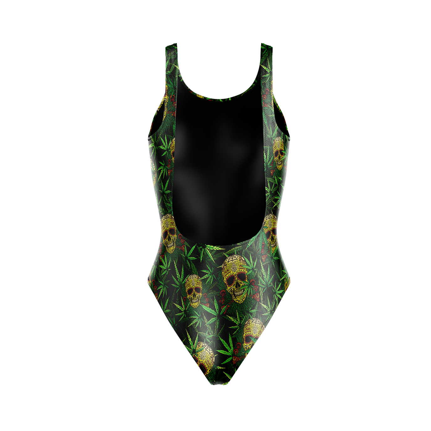 Women's Rasta Skull and Surfboard high cut one piece swim suit