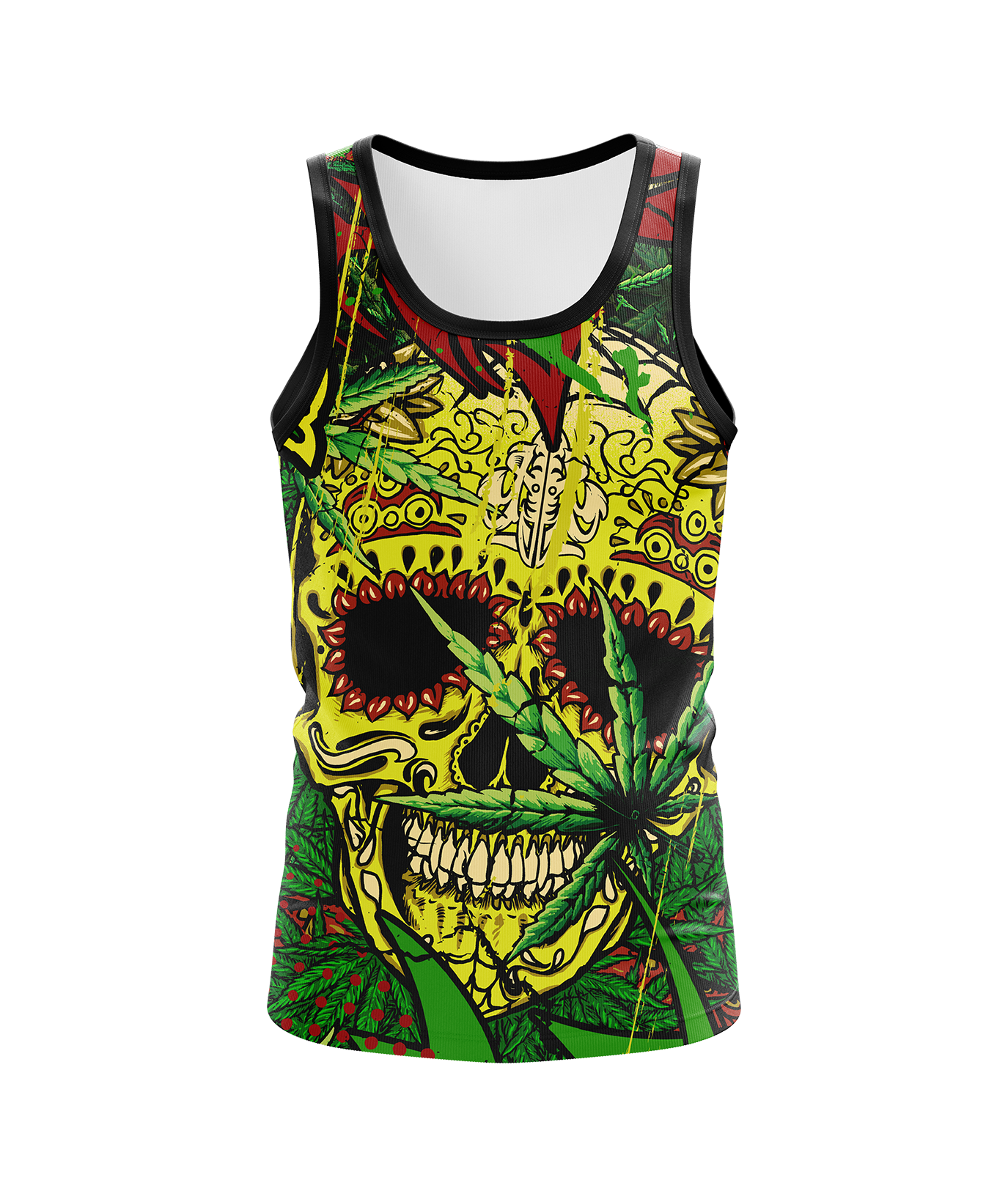 Men's Rasta Skull & Surfboard tank top with bindings