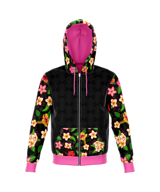 Black Flower zip up hoodie unisex.