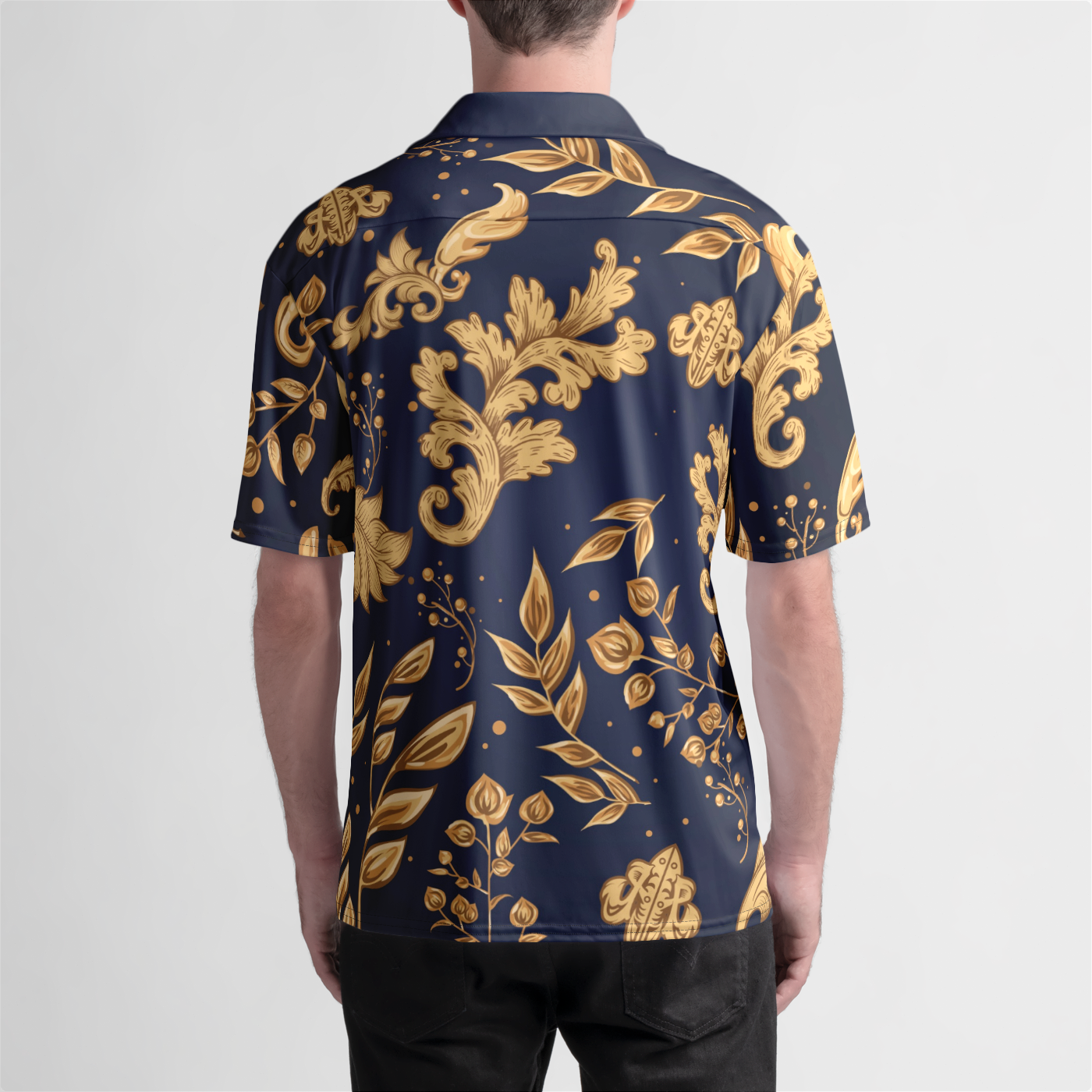 Men's Floral Swirl Aloha Tee - "NAVY"