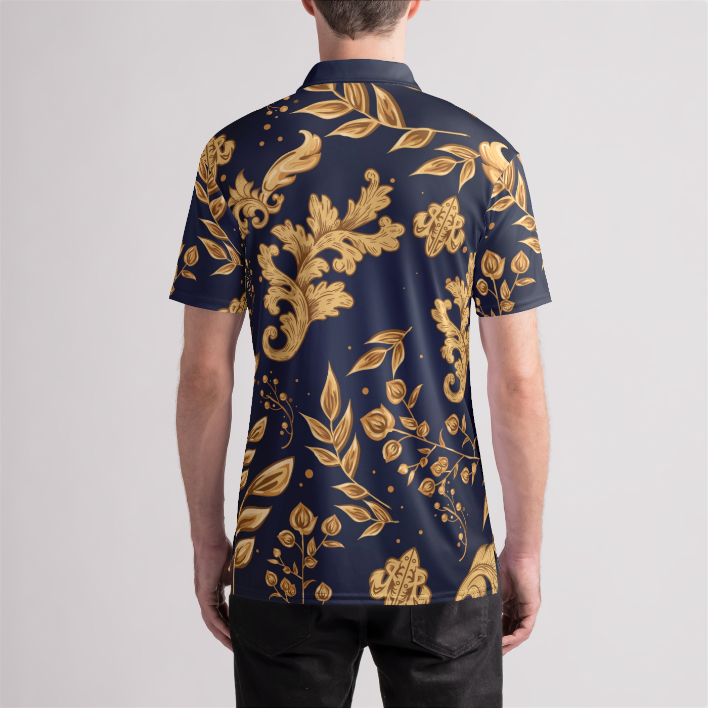 Men's Floral Swirl Polo "NAVY"