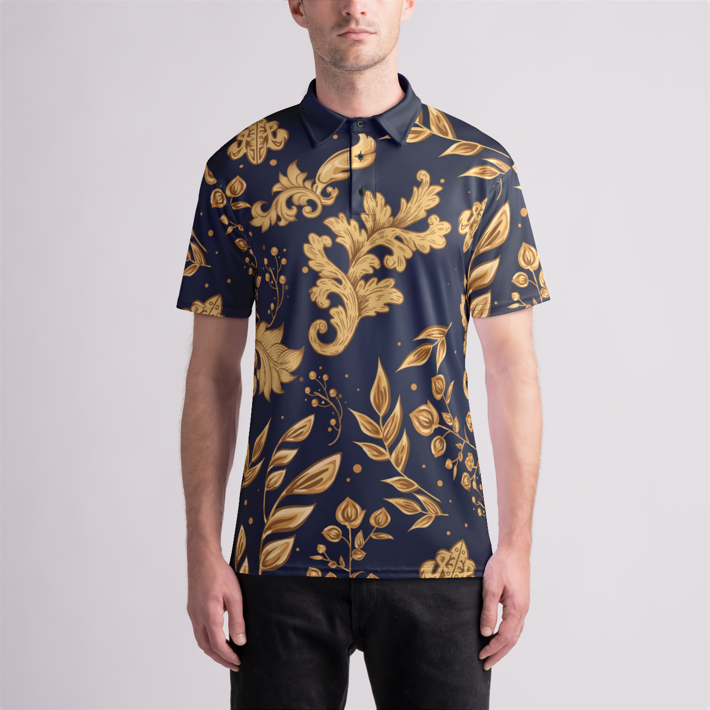 Men's Floral Swirl Polo "NAVY"