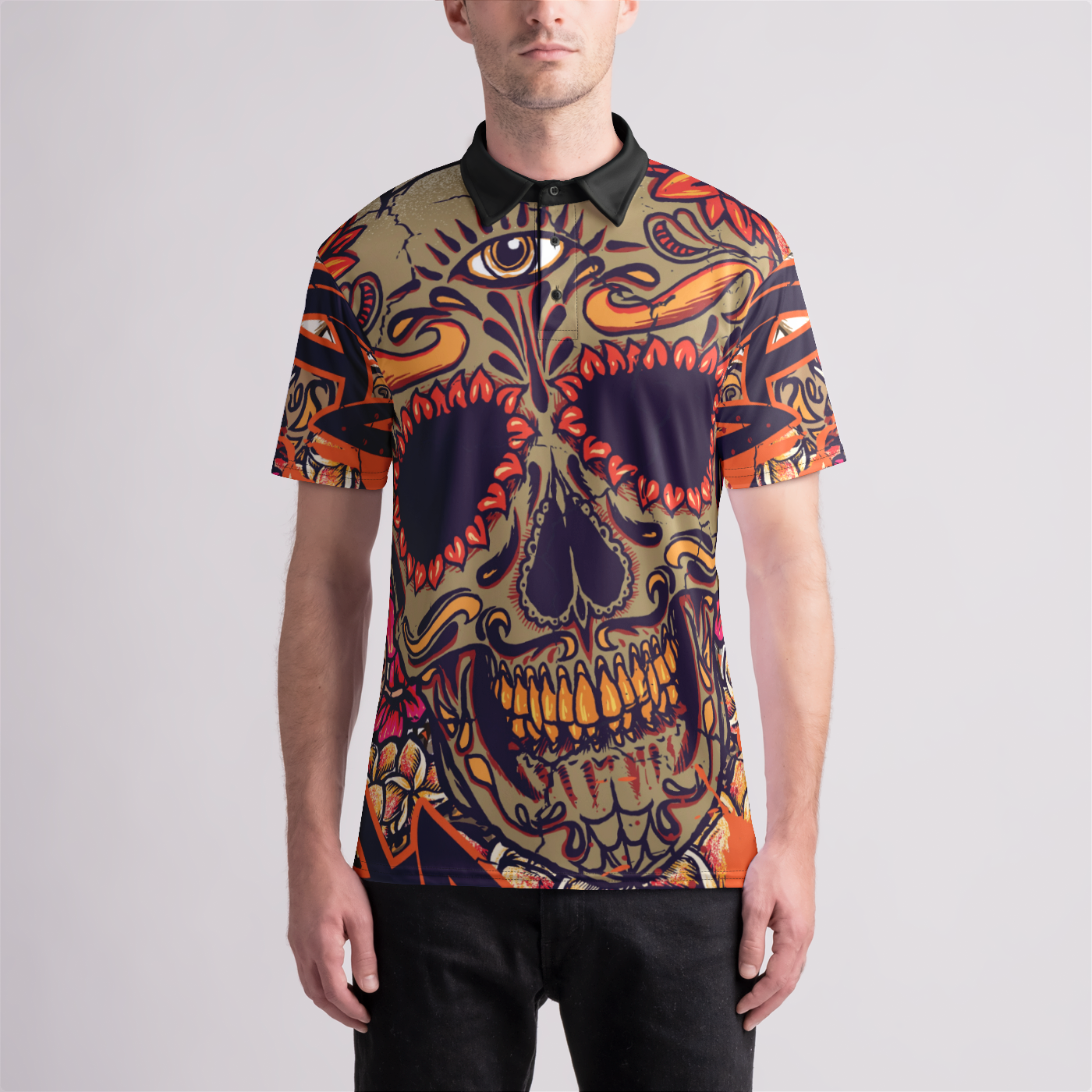 Men's Plumeria Skull Polo