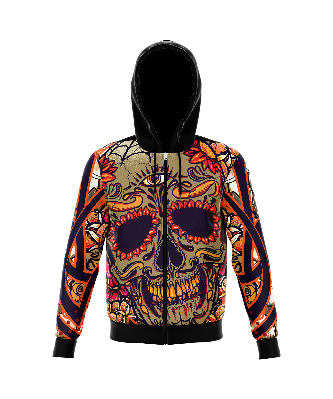 Plumeria Skull Zip Up Hoodie