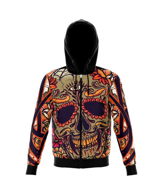 Plumeria Skull Zip Up Hoodie