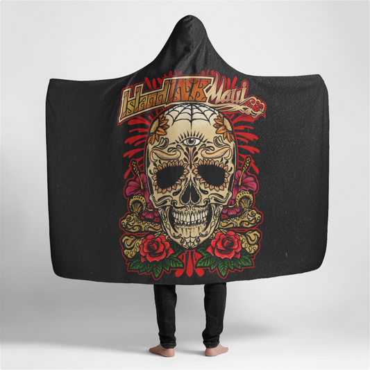 Rose Skull Large Hooded Sherpa Blanket 60x80