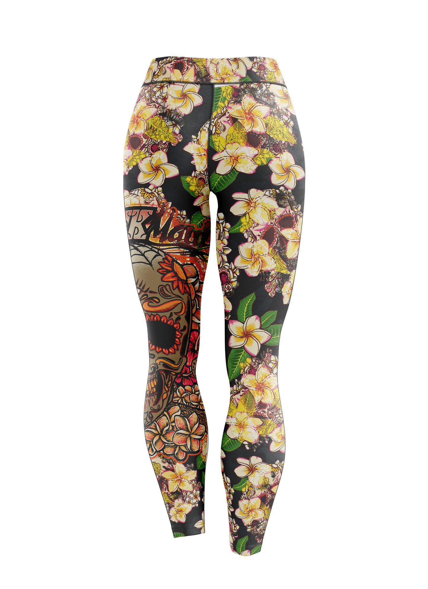 Women's Plumeria Skull Midrise Yoga Leggings