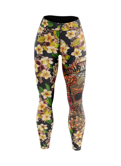 Women's Plumeria Skull Midrise Yoga Leggings