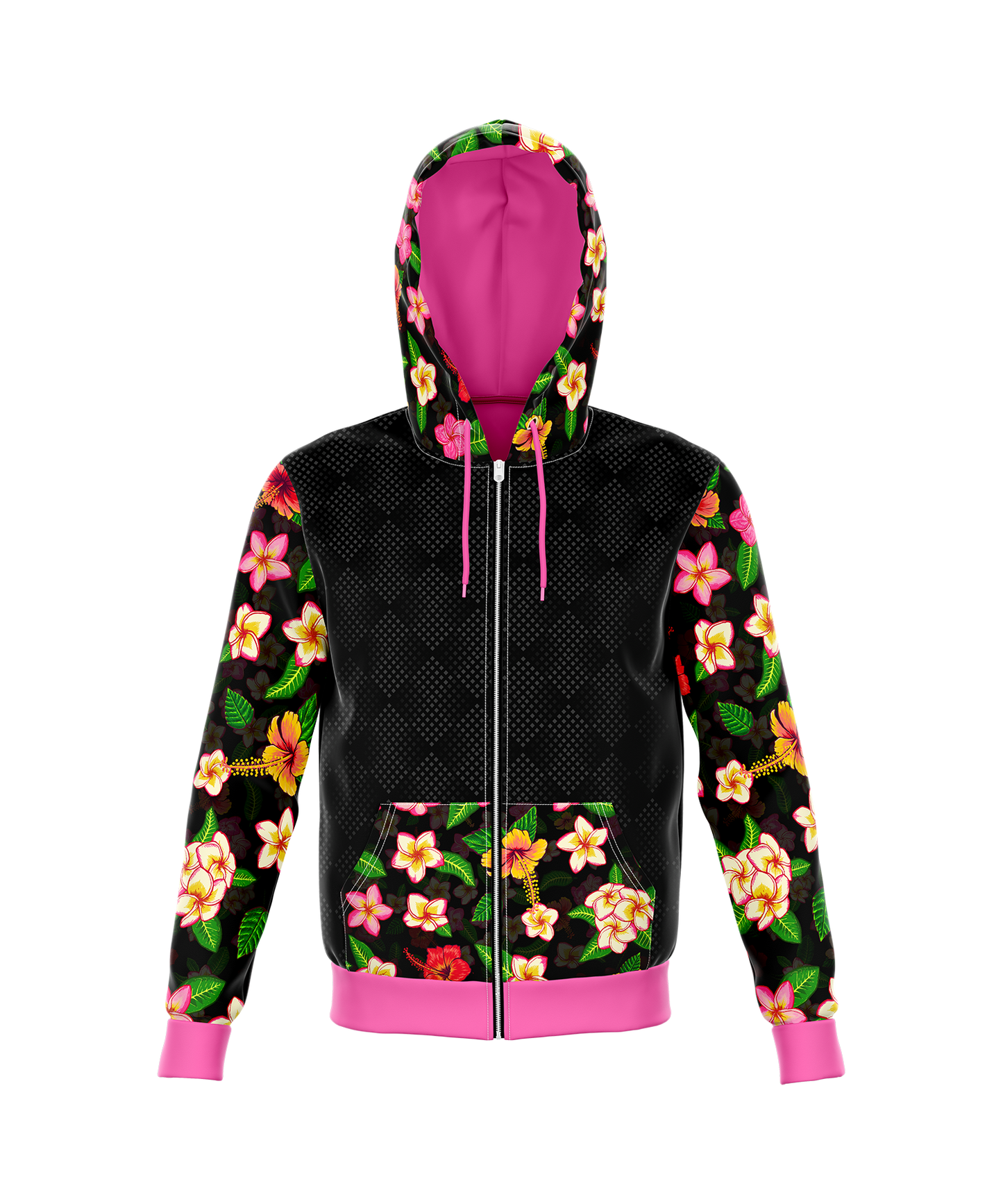 Black Flower zip up hoodie unisex.